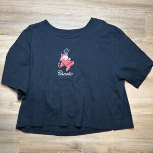 Women’s Black Cropped Graphic Tee – “Chaotic” Devil Print